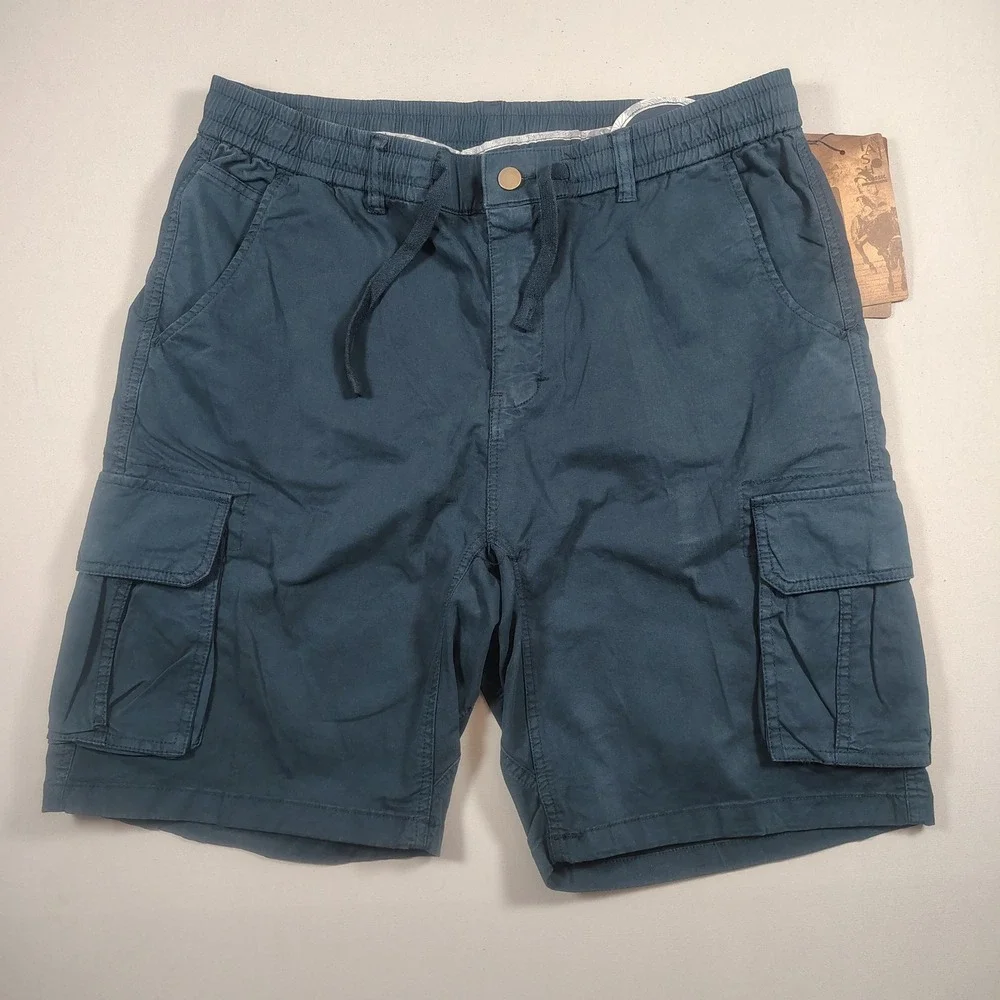 LTWT Cargo Shorts Mens 2XL Teal Blue Elastic Waist Utility Pockets Cotton Blend